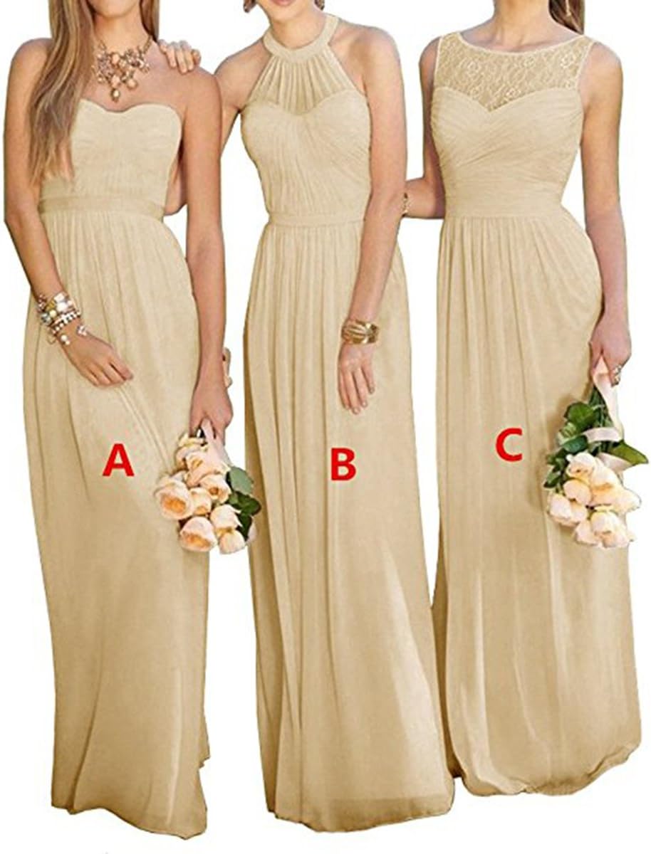 Vweil Chiffon Long Prom Bridesmaid Dress A Line Wedding Guest Party Dress
