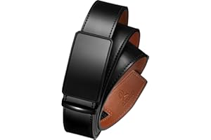 JUKMO Men’s 35mm Leather Ratchet Belt with Original Slide Buckle in Gift Box