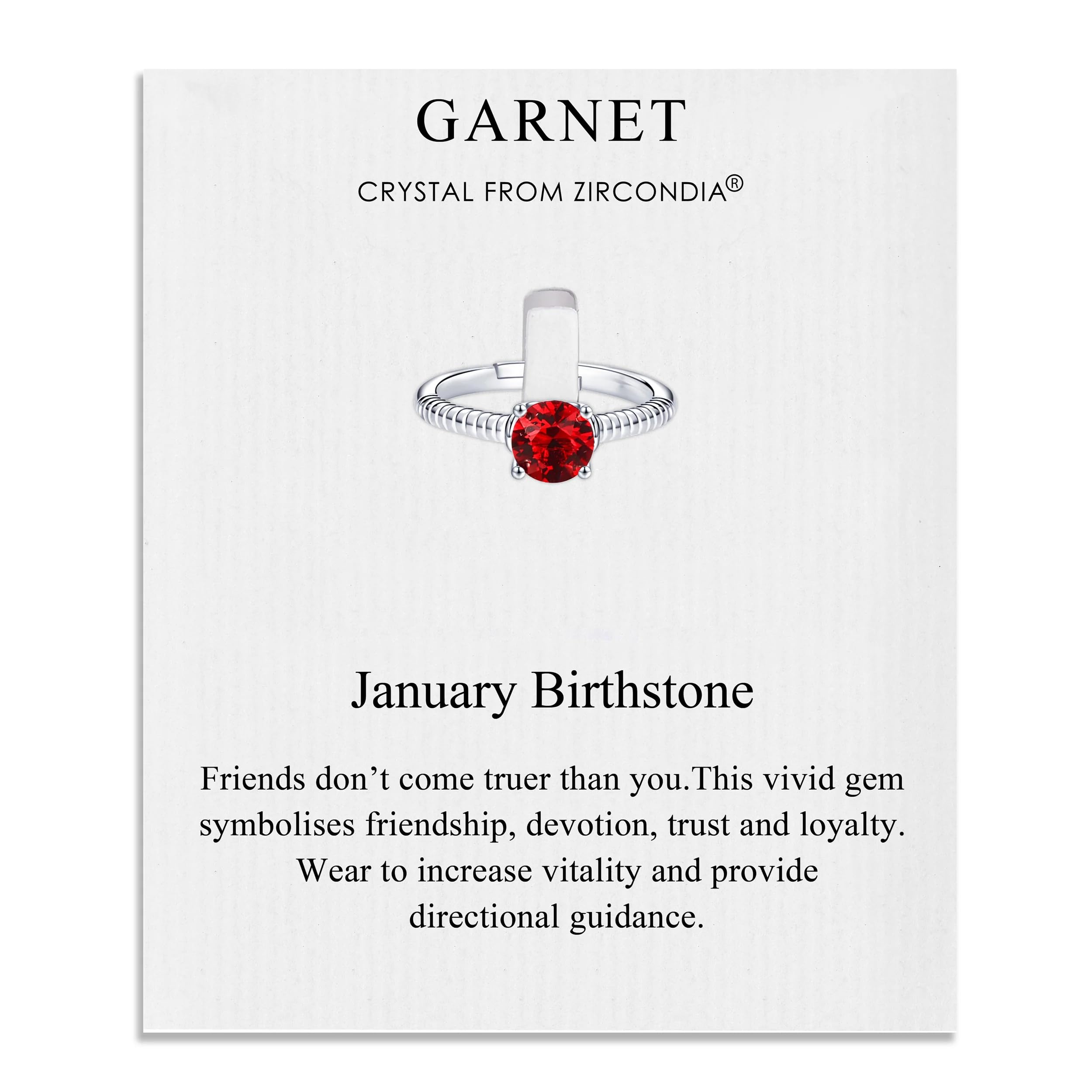 Philip Jones January (Garnet) Adjustable Birthstone Ring Created with Zircondia® Crystals
