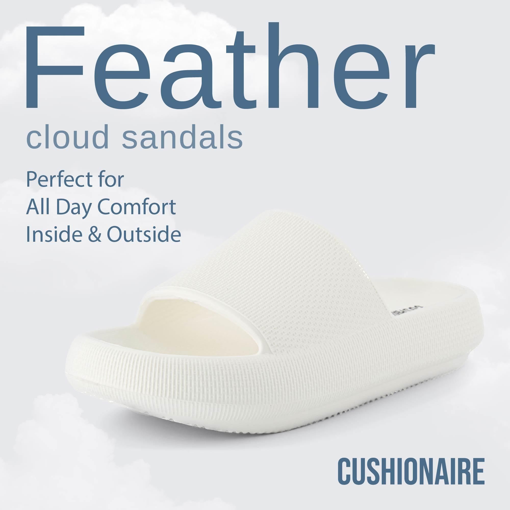 CUSHIONAIRE Feather Slides – Comfortable Cloud Cushion House Slippers for Women, Indoor Outdoor EVA Foam Foot Spa Shower Shoes, Non-Slip Arch Support