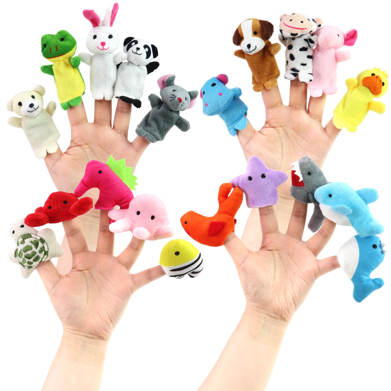 Photo 1 of 20pcs Different Cartoon Animal Finger Puppets Soft Velvet Dolls Props Toys Easter Basket Stuffers