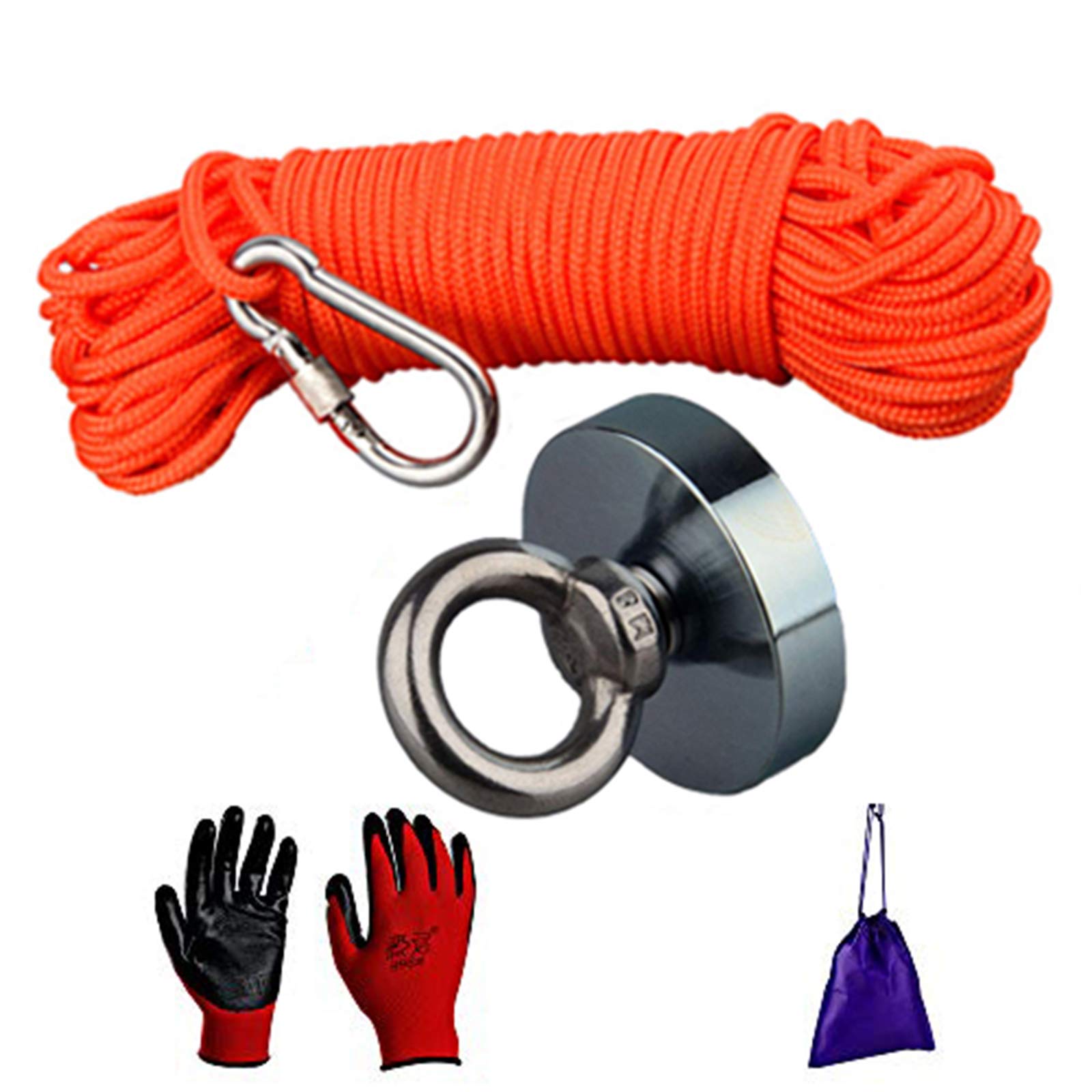 Mutuactor Fishing Magnets 150KG Strong Pull Force, Powerful Retrieval Neodymium Magnet N52 With 20m (66feet) Durable Rope and Protective Gloves,Magnet Fishing for Treasure Salvage Magnet in Water