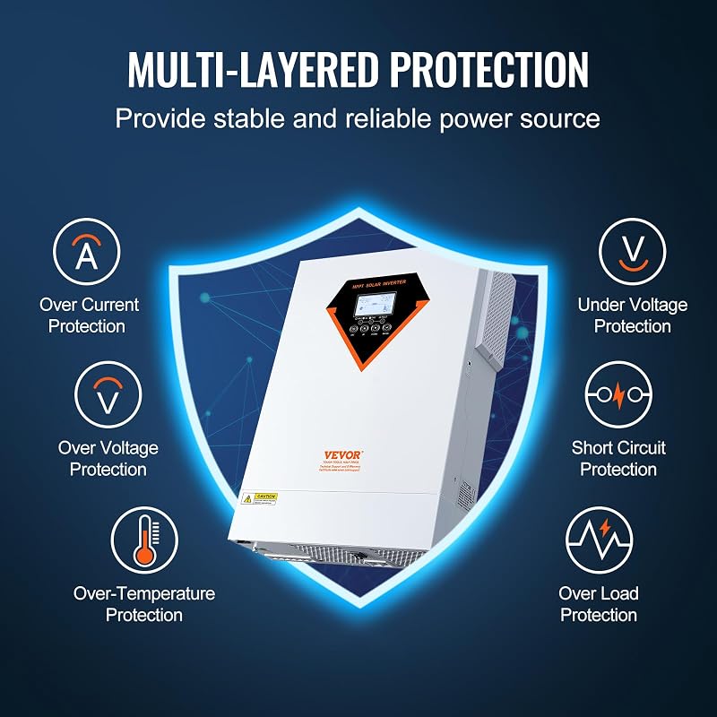 Inversor Híbrido de 5500W Inversor Solar Híbrido 230V AC Cargador Fuera de la Red de Onda Sinusoidal Pura con Controlador de Carga Solar MPPT Incorporado de 100 A, Carga Híbrida, Utilidad, Solar