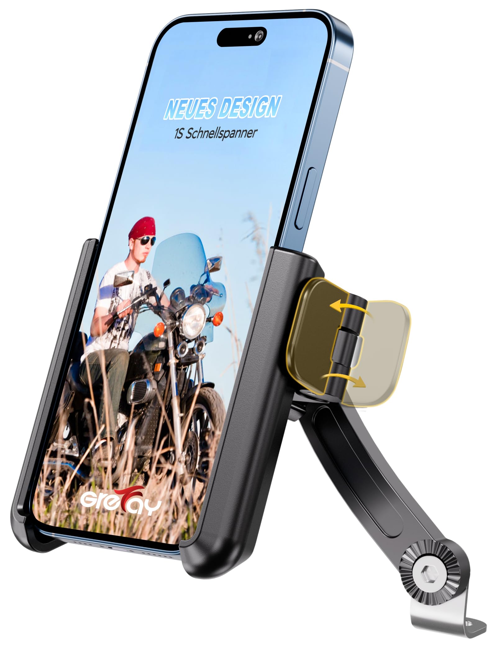GREFAY Motorcycle Phone Mount, 1S Quick Release. Anti Shake Motorbike Phone Holder for 4.0-7.0 Inch Smartphone for Motorcycle Mirror Phone Mount with 360° Rotatabe