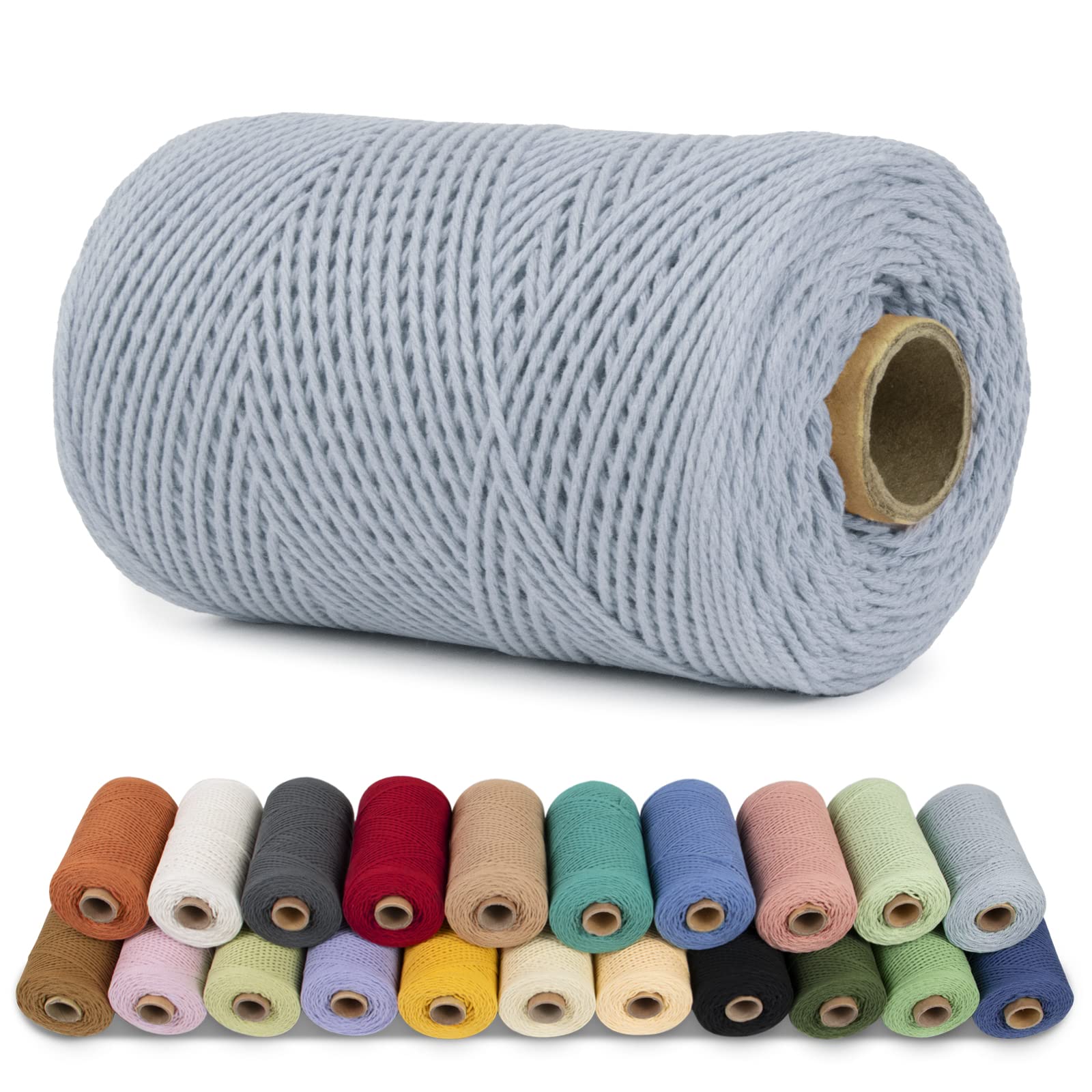 LEREATI Macrame Cord 1mm x 200m, Cotton Cord Macrame Yarn, 3 Strand Twisted Macrame String for Wall Hanging, Knitting, Beading, Gift Wrapping, DIY Crafts, Christmas Decoration (White Grey) — image 1