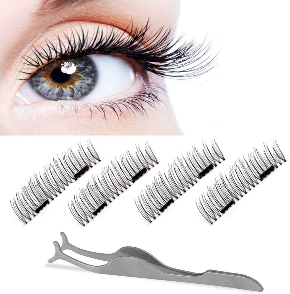 Dual Magnetic False Eyelashes -ChANgly No Glue,Natural Handmade Extension Fake Eye Lashes, 3D Black Double Magnetic, Ultra Thick Ultra Solf, Handmade Reusable 1 Pair/4Pcs (4 PCS)