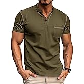 Men's Henley Shirt Lightweight Short Sleeve T-Shirt Casual Stylish Button Cotton Shirt