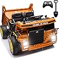 NEWQIDA 24V Kids Ride on Dump Truck, Construction Vehicles with Remote Control, Electric Dump Bed and Extra Shovel, 2x75W Powerful Motors, 19" Spacious Seat, Soft Start, Up to 4.4 Mph, Orange