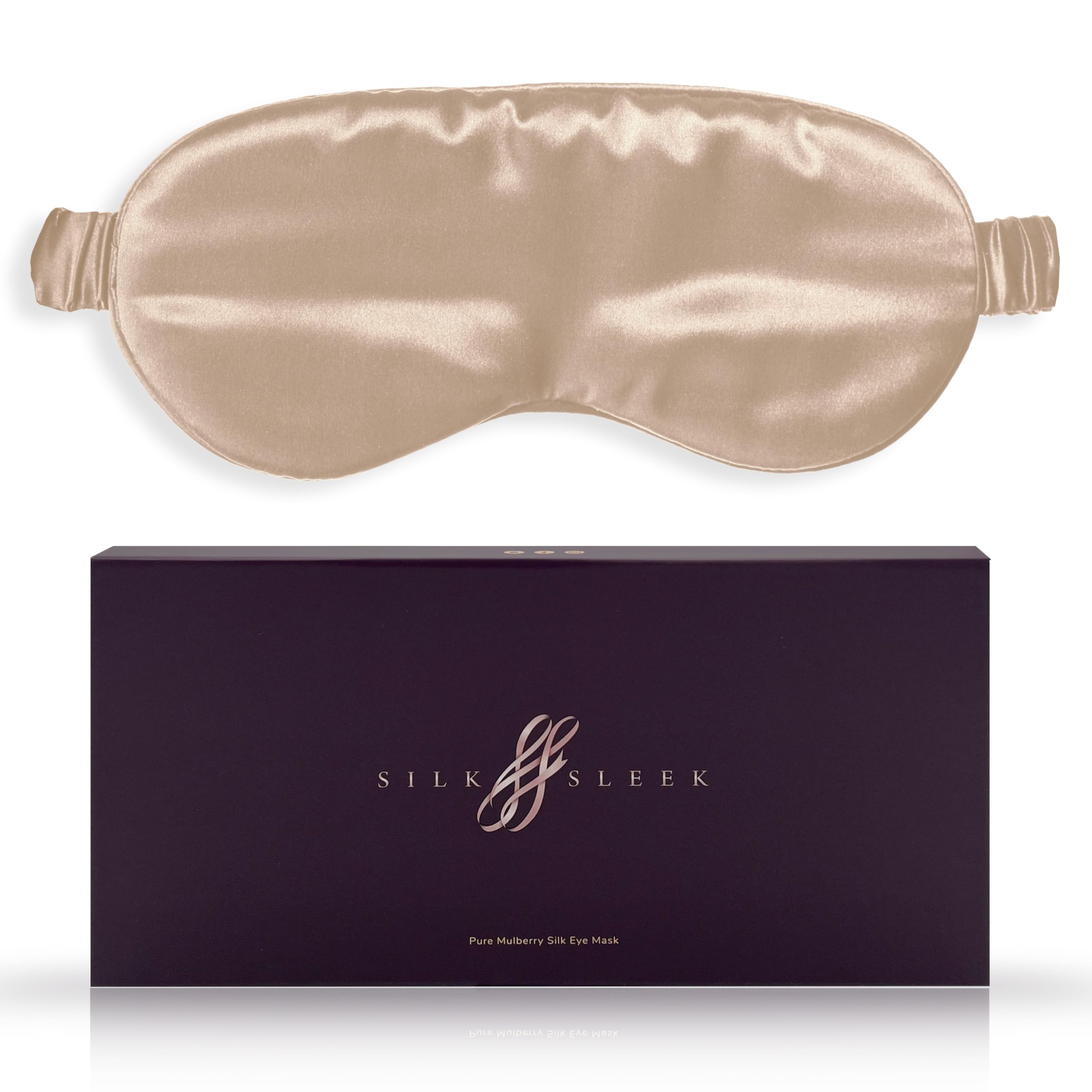 SILKSLEEK Eye Mask for Sleeping, 22 Momme Pure Mulberry Silk Sleep Mask Filled with 100% Pure Silk, Travel Essentials, Super Soft & Comfortable Blackout Eye Mask in Gift Box… (Champagne)