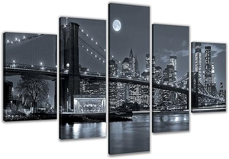 Amazon De 200 X 100 Cm Bild Auf Leinwand New York Nr 6314 Fertig Gerahmte Bilder 5 Teile Marke