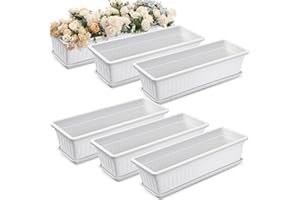 FillTouch 6 Packs 23 Inch Window Flower Box Extra Large Window Sill Herb Garden Long Rectangle Planter Plastic Boxes Outdoor with Drainage Trays Boxes for Balcony Windowsill Patio Garden