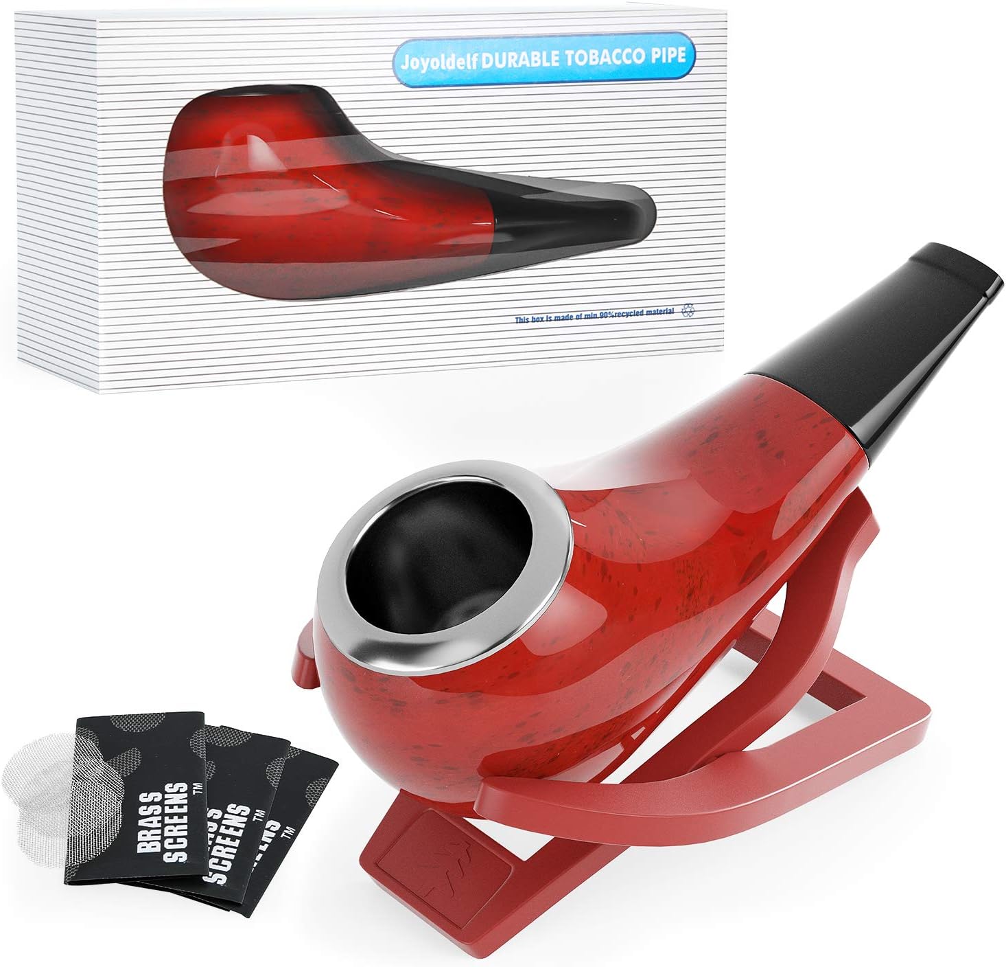 Joyoldelf Tobacco Pipe, Small Smoking Pipe with a Foldable Pipe Stand Holder and Pipe Screens