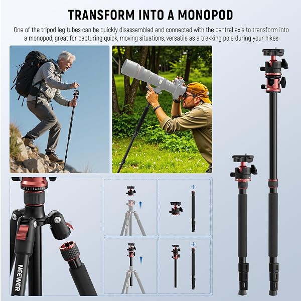 NEEWER BASICS 70.9″ CAMERA TRIPOD MONOPOD WITH CENTER COLUMN & BALL HEAD, QUICK RELEASE OVERHEAD DSLR CELL PHONE HOLDER STAND COMPATIBLE WITH IPHONE TRAVEL VIDEO RECORDING, 17.6 LBS MAX LOAD, TP16