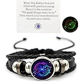 Zodiac Signs Spirit Bracelet Zodiac Bracelet for Women Men Adjustable 12 Constellation Bracelet Multilayer Zodiac Black Leather Bracelets Zodiac Sign Wrap Bracelet for Women Men Birthday Jewelry