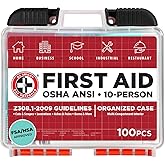 Be Smart Get Prepared OSHA/ANSI First Aid Kit - 10 Person, 100 Pieces - Designed for Home, Business, School, Industrial, and 