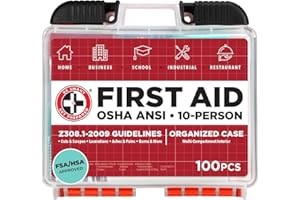 Be Smart Get Prepared OSHA/ANSI First Aid Kit - 10 Person, 100 Pieces - Designed for Home, Business, School, Industrial, and Restaurants - Compact & Portable