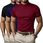 Ficerd 3 Pack Men's Turtle Neck Shirts, Short Sleeve Mock Turtleneck T Shirts Knitted Slim Fit Basic Undershirt Tops, Medium