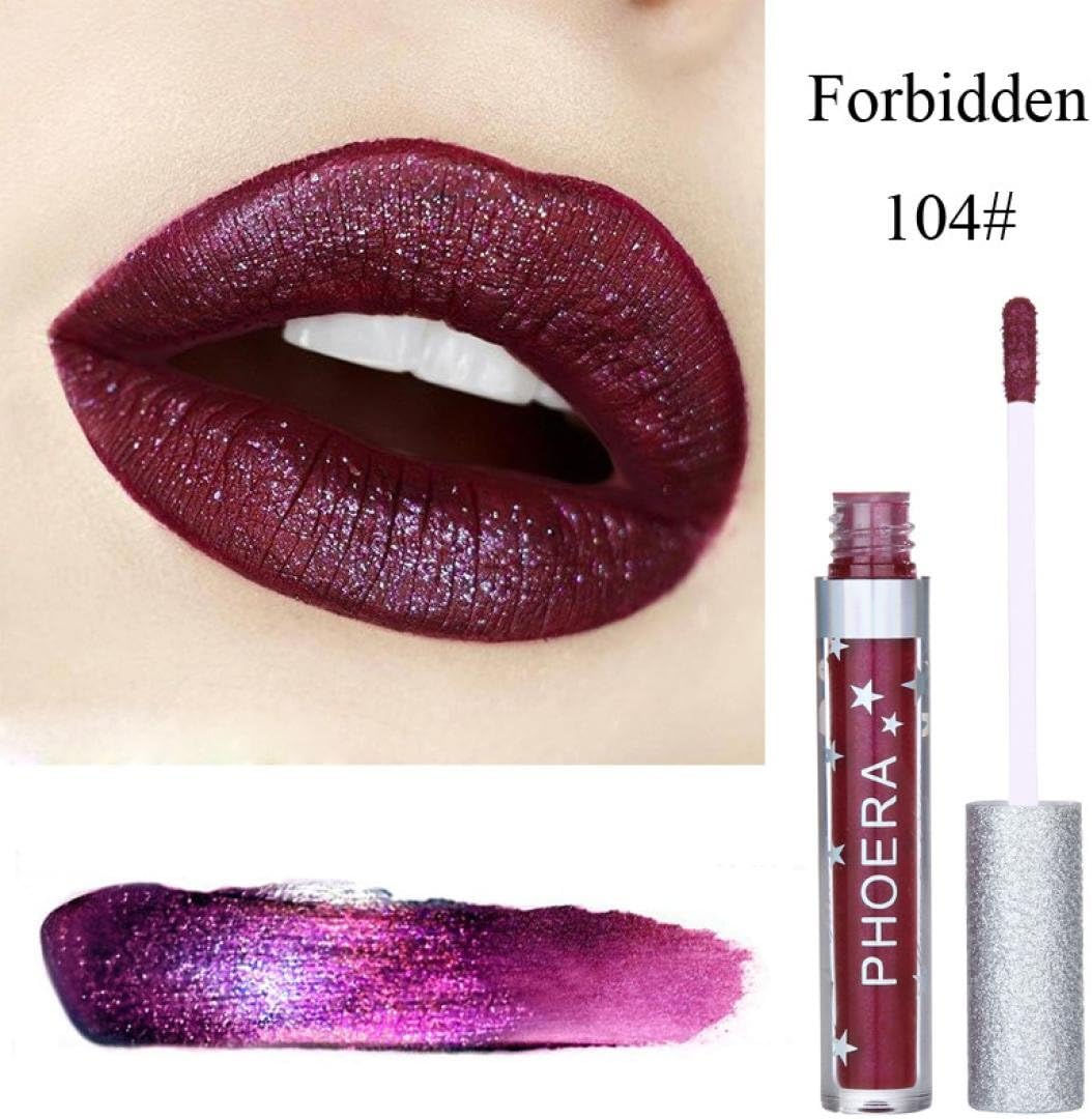 Creazy PHOERA Matte To Glitter Liquid Lipstick Waterproof Lip Gloss Makeup (D)
