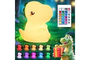 One Fire Dinosaurs Night-Lights 16 Colors+Remote LED Squishy Cute Lamp, Silicone Dimmable Nursery Night Light for Bedroom, Cute Light Up Dinosaur, Rechargeable Kawaii Lamp for Baby Nursery Boys Gifts