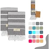 Yazz Turkish Cotton Hand Towels - Set of 2, 18" x 30" inches, Cotton, Decorative Peshtemal Cotton Hand Towels for Kitchen, Bath, Guest, Face, Hair, Gym, Yoga, Dishcloth, Travel (Anthracite)