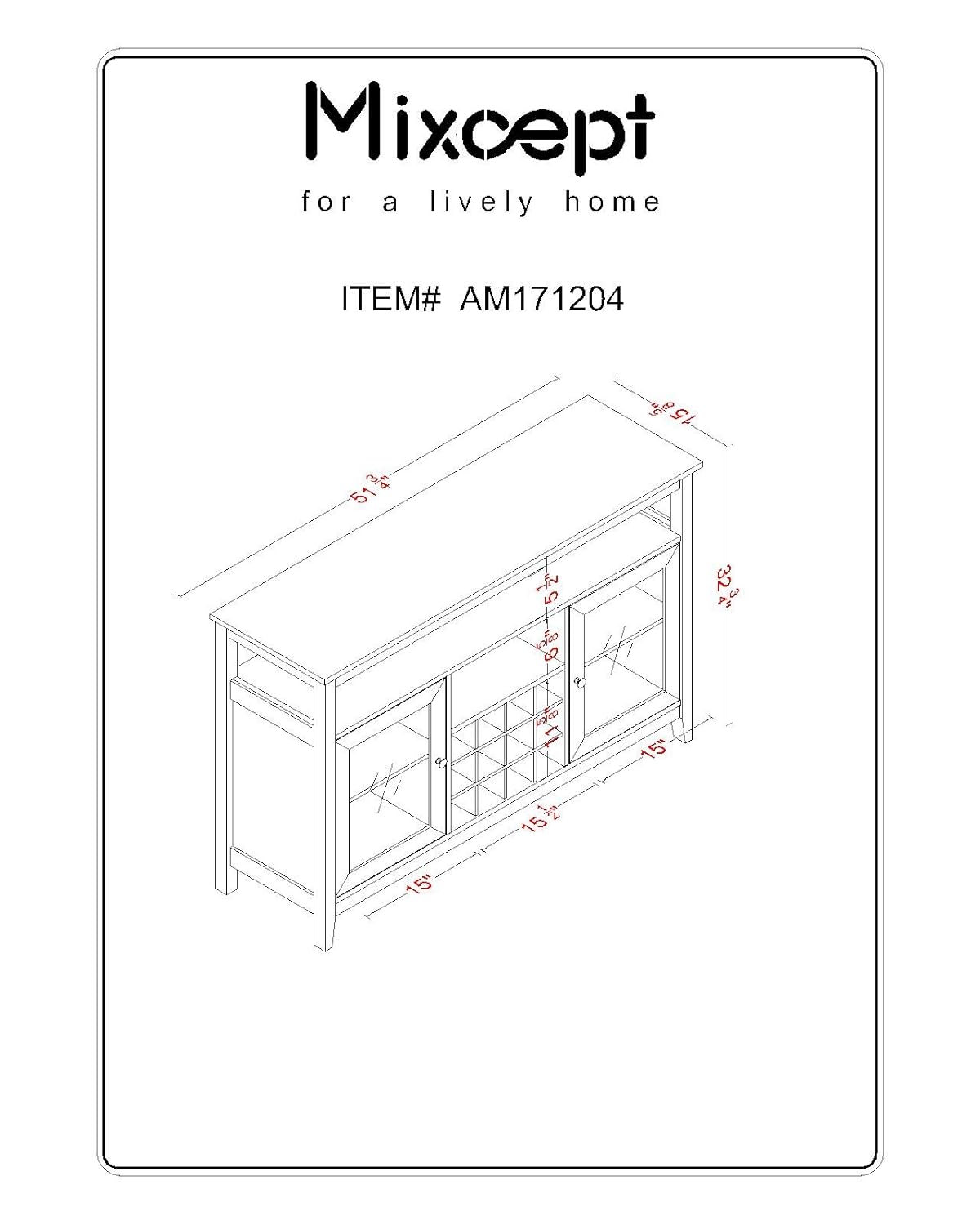 wine storage sideboard on Home Kitchen Mixcept 52 Concise Wooden Sideboard Wine Cabinet Buffet Table Tall Console Dining Server Storage Cabinet Open Shelf With Wine Rack Black Furniture