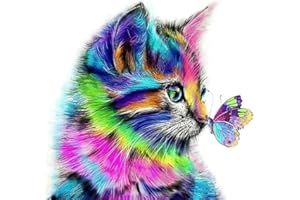 SONSAGE DIY Diamond Painting Kits,Full Round Diamond Drill Colorful Butterfly Kiss Cat,5D Gem Art and Craft Puzzle,Embroidery Jewel Painting for Wall Decor and Gift 11.8x11.8 inch