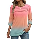 Zeagoo Womens Tops 3/4 Length Sleeve Blouses Dressy Casual Shirt Pleated Front Tunic Floral Printed Spring Clothes