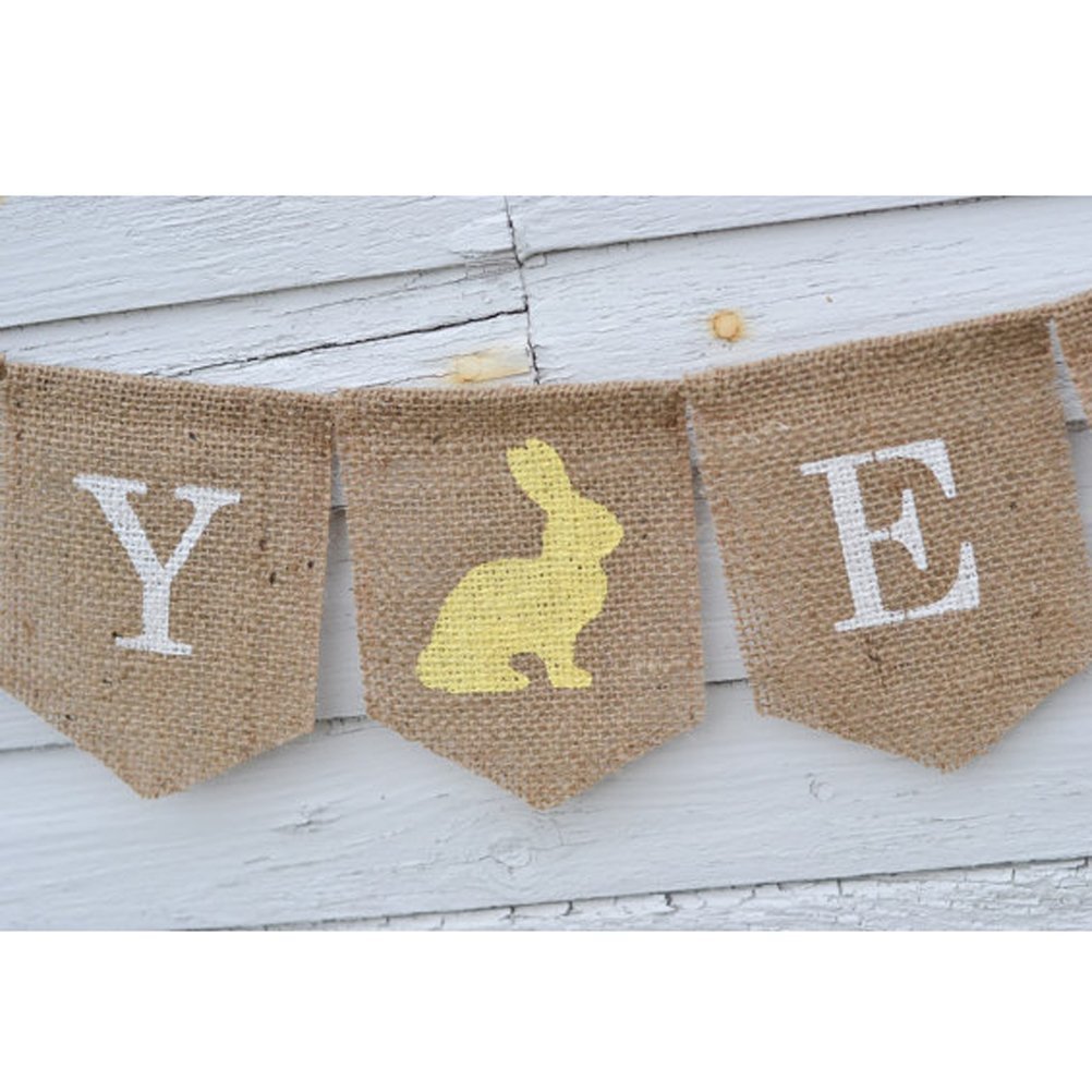 HAPPY EASTER Jute Cloth Hanging Buntings Banner String Party Flag Decorative Banner