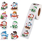 500pcs Snowman Stickers, Cute Christmas Sticker Roll Holiday Seal Labels for Envelopes Gifts Tag Greeting Card Party Decorations