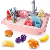 Asweets Color Changing Kitchen Sink Toys | Toddler Sink Toys with Running Water, Pretend Play Toys with Upgraded Faucet, Automatic Water Cycle System (Pink)