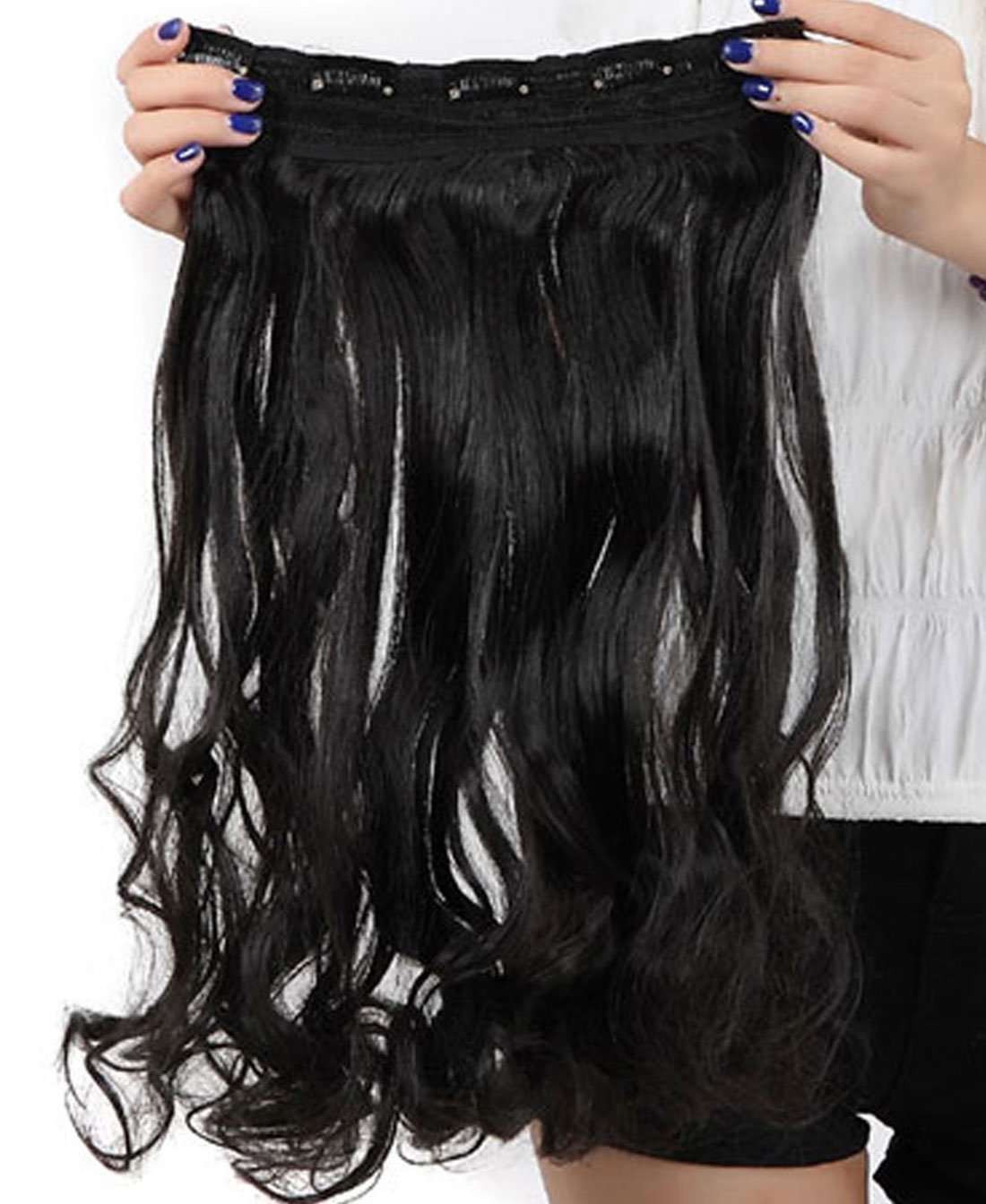 Real Fashion 17-26 inches Straight Curly Clip in Hair Extensions 3/4 Full Head Instant One Piece Full Head Hairpiece 17"-Curly, Natural black