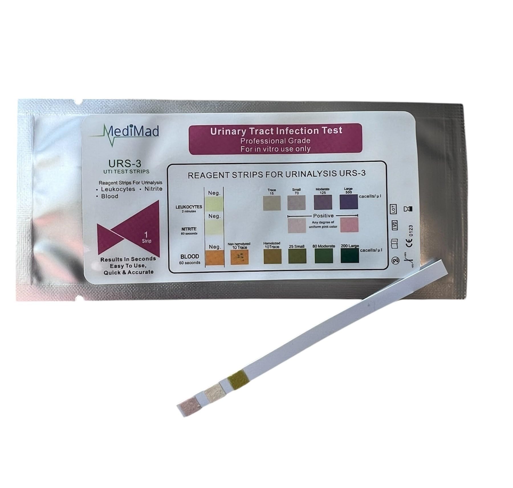4 x Home Urine Urinary Tract Infection Tests (UTI, Nitrite, Leukocytes and Blood) - 1 Test Strip per foil