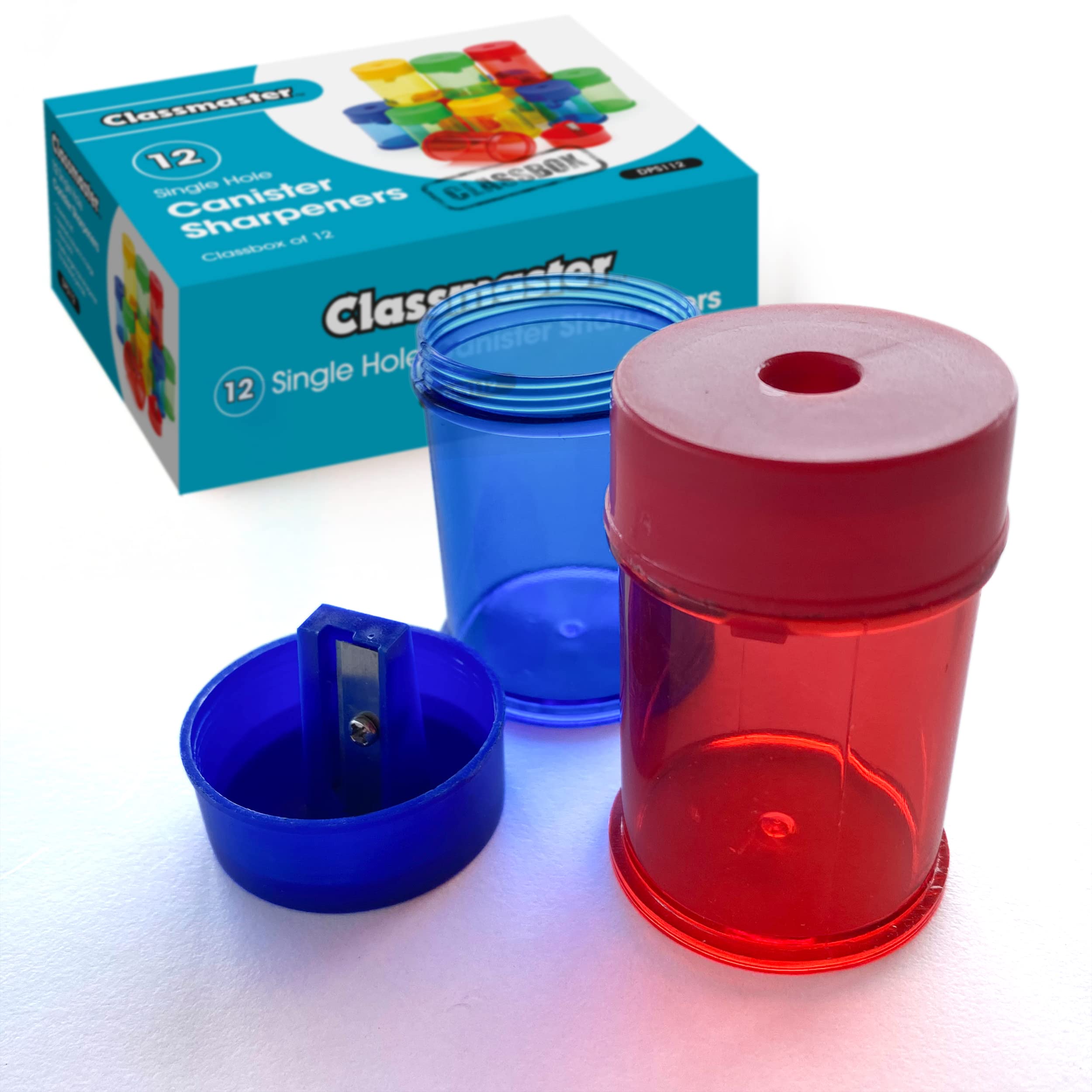 Classmaster Single Hole Canister Pencil Sharpeners 12-Pieces, Multicolor, DPS112