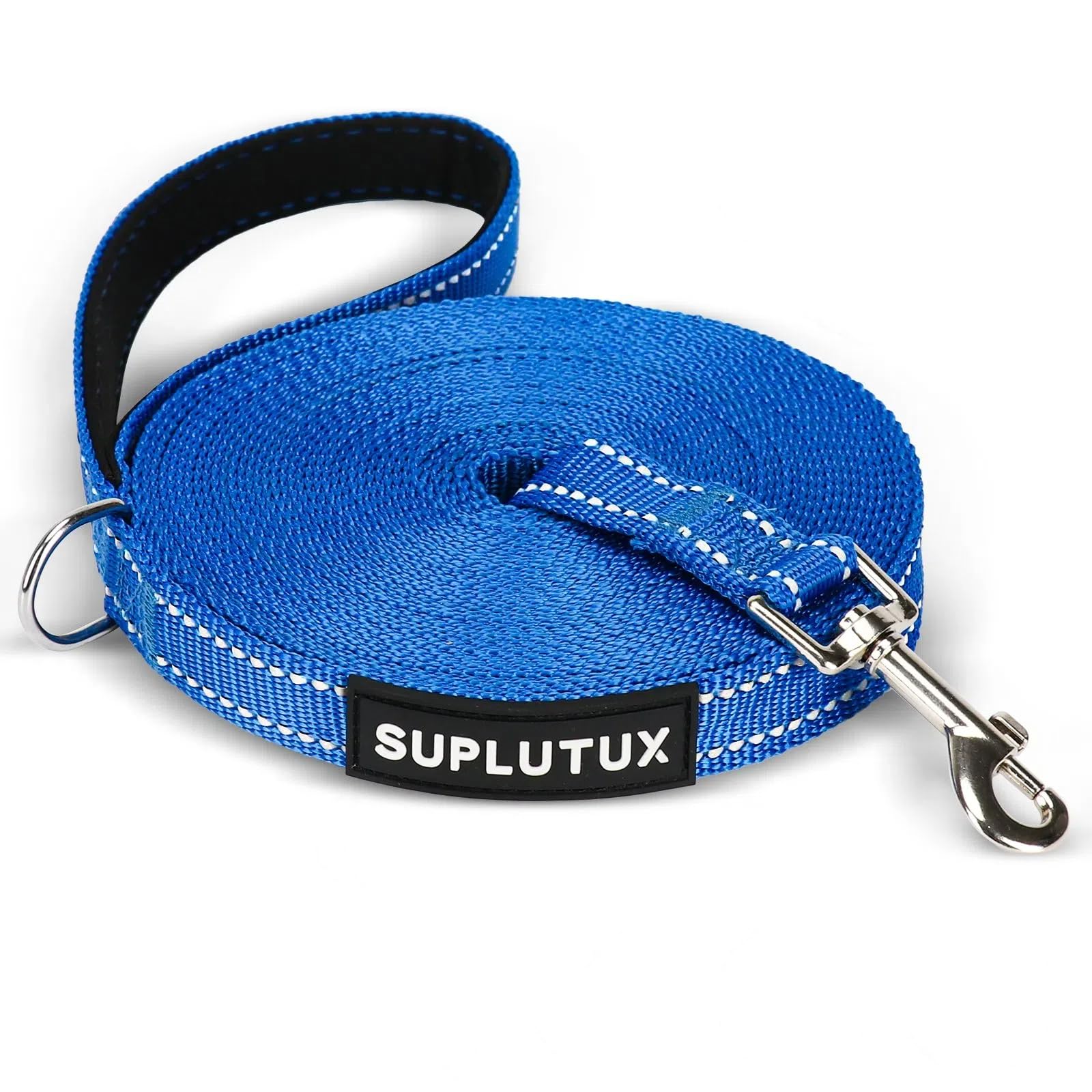 Photo 1 of SuplutuX Reflective Dog Leash–10FT/16FT/30FT/50FT/100FT Durable Nylon Training Leash with Heavy-Duty Metal Clasp, High Visibility for Night Walking, Perfect for Small, Large Dogs (Blue, 10FT)