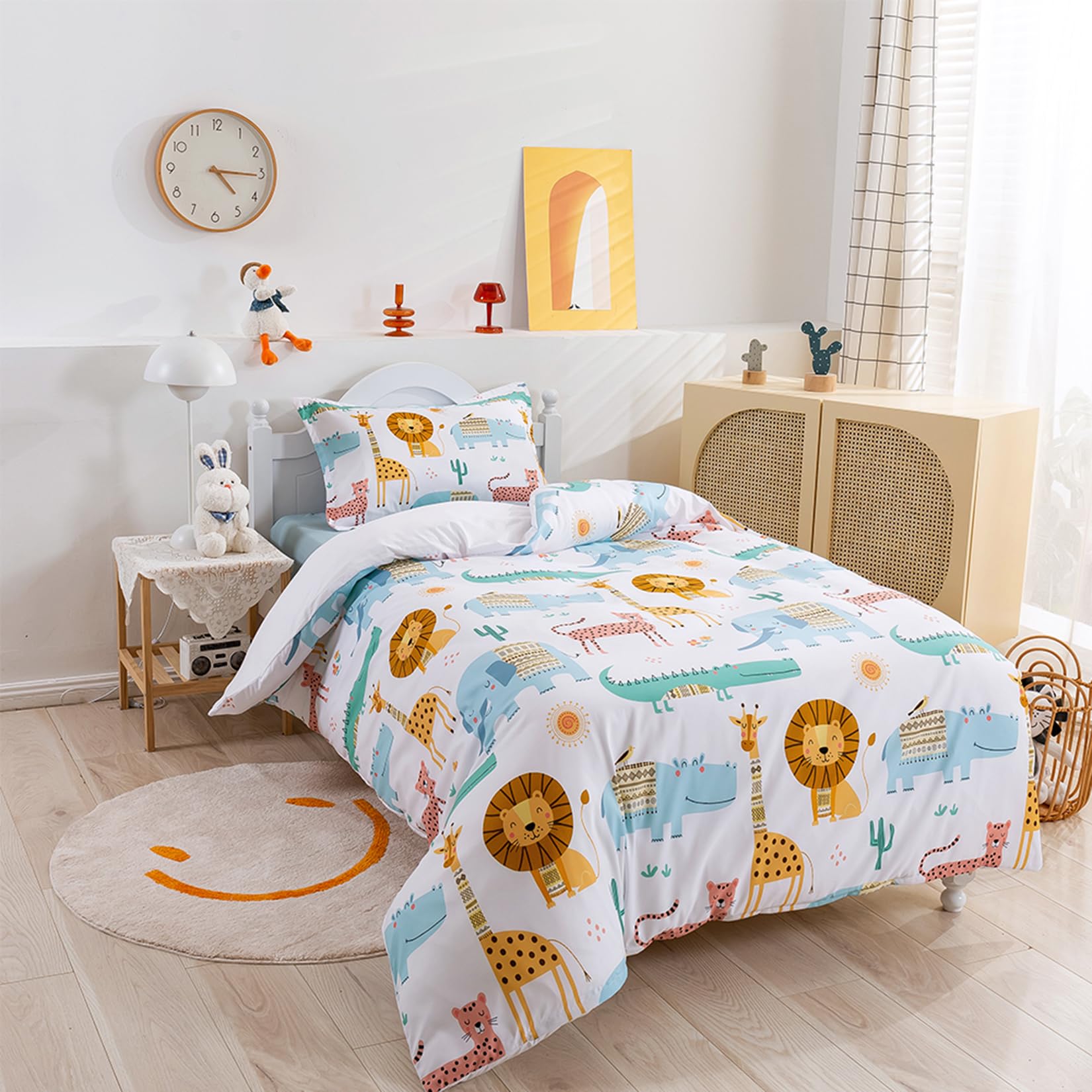 BESTDESIL Animal Cartoon Kids Duvet Cover Set Twin Size, 3 Piece Soft Lion Printed Microfiber Comforter Cover with Pillow Sham Zipper Closure, Comforter Not Included,Twin