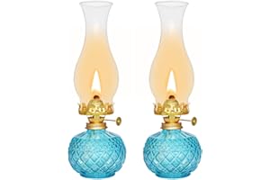 SYOENK 2 PCS Chamber Oil Lamps for Indoor Use Classic Kerosene Lamps Lantern Vintage Oil Lantern Rustic Decorative Clear Hurricane Lamp with Adjustable Fire 3/8" Wick for Home Indoor Use