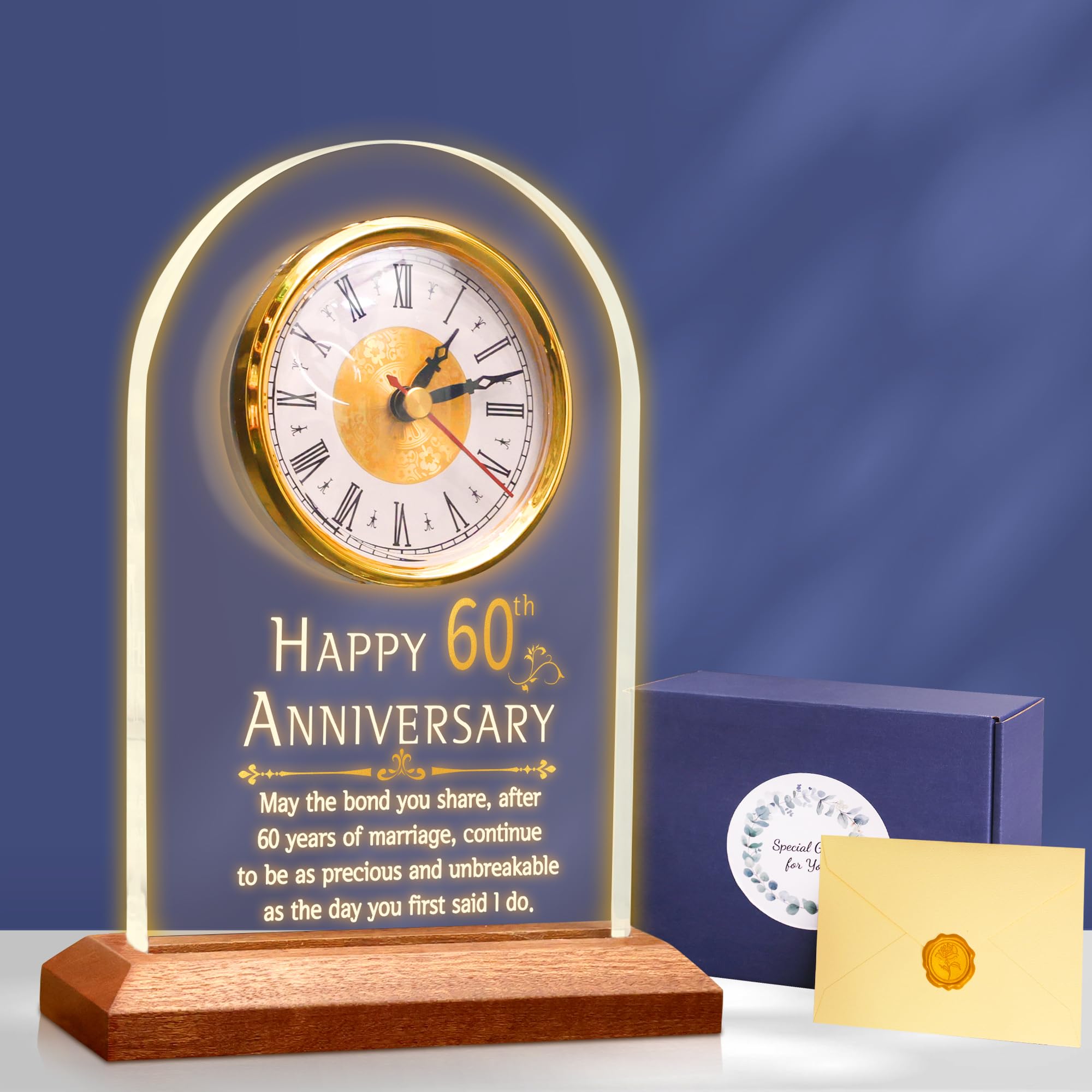 OkiyiD 60th Anniversary Wedding Gift, Anniversary Quartz Clock, Desk Table Clock, 60 Years of Marriage, Diamond Wedding for Couple, Parents, Grandparents (60th)