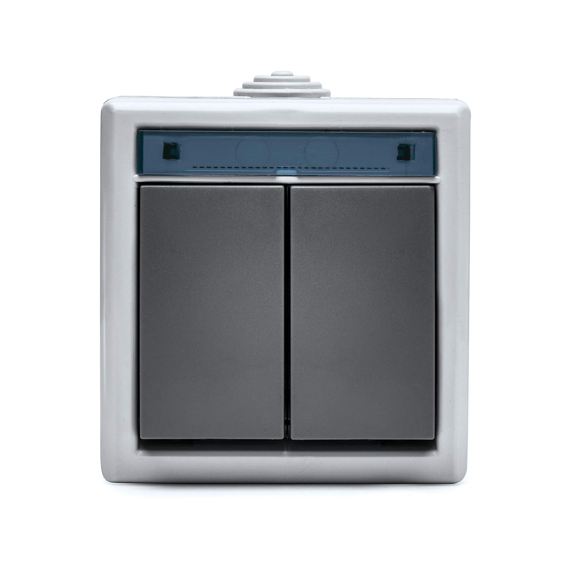 FAMATEL Double Switch | Recessed Socket | Aquant 55 Series | IP55 | Waterproof | Easy to Install | Aluminum | Grey