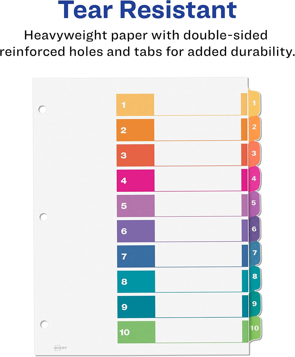Avery 10-Tab Dividers for 3 Ring Binders, Customizable Table of Contents, Multicolor Tabs, 6 Sets (11188) : Binder Index Dividers : Office Products