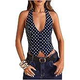 SOLY HUX Women's Vintage Polka Dots Halter Top Summer Lace Up Backless Zipper Party Club Tops
