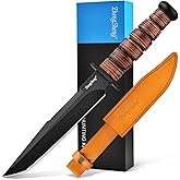 ZhengSheng 8.0 inches Fixed Blade Knife - Perfect PVD Titanium Coating DC53 Steel Blade Bowie Knife with Leather Sheath for Camping, Hiking, Survival