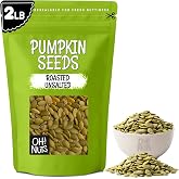 Oh! Nuts Pumpkin Seeds Roasted Unsalted Pepitas No Shell 2 Pound | Roasted unsalted pumpkin seeds no shell - Premium pepitas to eat packed in NY - Resealable zip bag for freshness