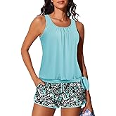 Summer Mae Blouson Women’s Tankini Swimsuits with Shorts Tummy Control Bathing Suits Side Pockets 2026