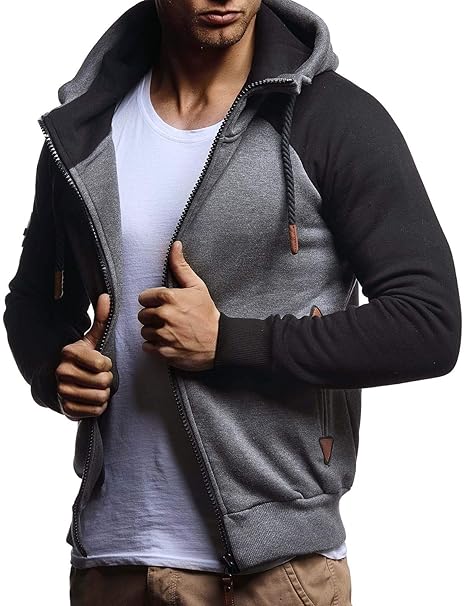 LEIF NELSON Herren Freizeitjacke-Hoodie Kaputze | Moderne Sweatjacke-Kapuzenpullover | Männer Jacke Slim Fit LN8250