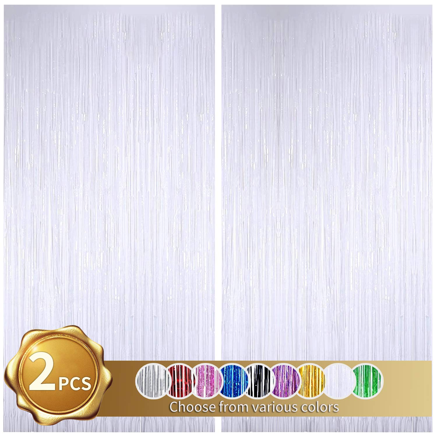 2 Pack Foil Fringe Curtain,White Tinsel Metallic Curtains Photo Backdrop Christmas Decoration for Wedding Engagement Bridal Shower Birthday Bachelorette Party Stage Decor(3.28ft x 6.56 ft)