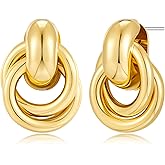 YUJIE Gold Geometric Earrings Chunky Knot Statement Earrings for Women Twisted Dangle Drop Trendy Stud Earring Fashion Jewelry Gifts