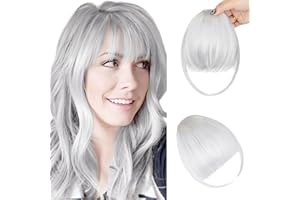 Wodelanle Bangs Hair Clip in Bangs, Fake Bangs Natrual Clip in Hair Extensions, Easy to Use Faux Bangs Clip on bangs, Wispy Bangs Fringe with Temples Hairpieces for Daily Wear (Silver Gray)
