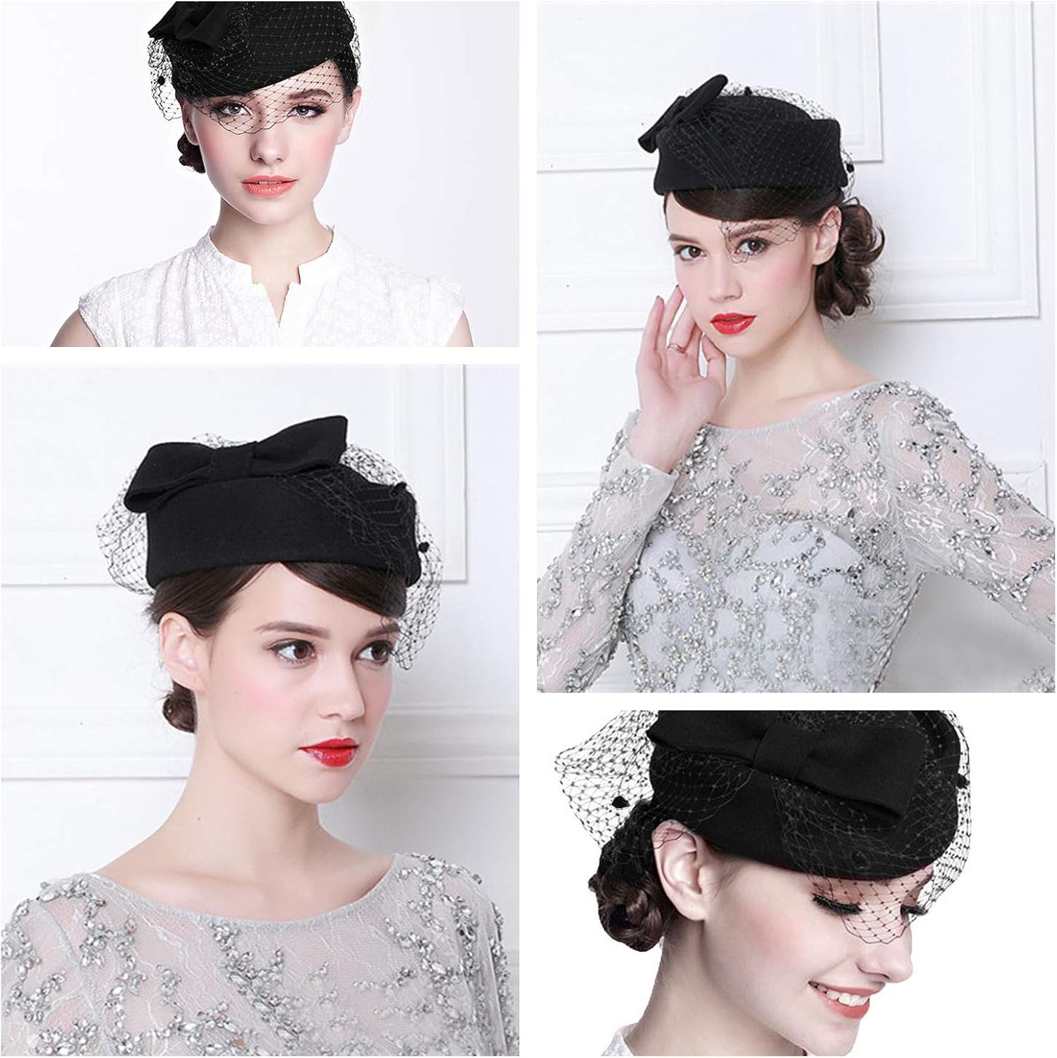 Aniwon Pillbox Hat, Wedding Hat with Veil Vintage Bow Fascinator Hats for Women at  Women’s Clothing store