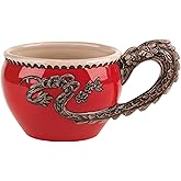 Blue Sky Clayworks Red Dragon Cup, Ceramic, 5.5" L x 4" W x 3" H, Fire-Red Sculpted Handle Mug