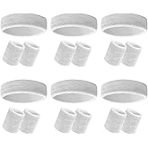 18 Pcs Sweatbands Headband Wristband Set Multicolored Striped Terry Cloth Sports Athletic Gym 80s Sweat Headbands